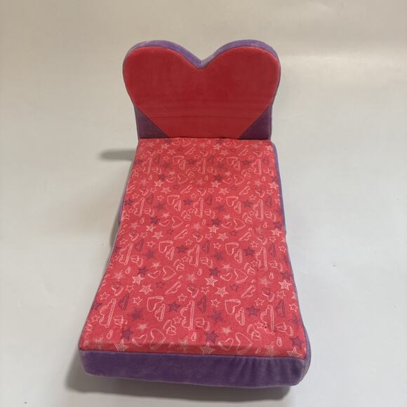 Build A Bear Plush Pink Purple Heart Shaped Fold Out Couch Futon Bed Chair - Picture 2 of 7